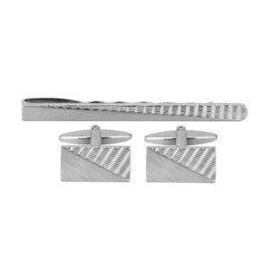 Brushed rhodium engine-turned Cufflink and Tie Slide Set 60-1006