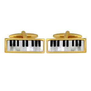 Piano Keyboard Mother of Pearl and Onyx Gold Plated Cufflinks 90-1071