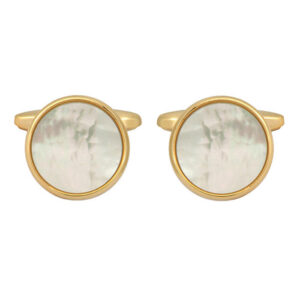 Mother of Pearl Round Gold Plated Cufflinks 90-1076