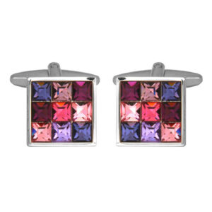 Pink Toned 9 Crystal - Set Square Rhodium Plated Cufflinks 90-1157 - Image 1