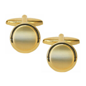 Shiny & Brushed Round Curved Gold Plate Cufflinks 90-2212 - Image 1