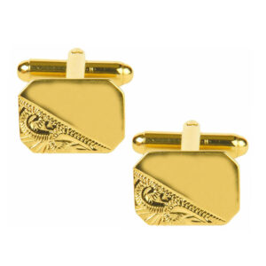 Rectangle Third Engraved Design Gold Plate Cut Corner Cufflinks 90-3000