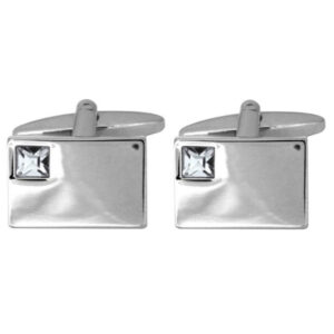 Clear Crystal Thick Rectangular Rhodium Plated Cufflinks 90-1154 - Image 1