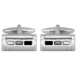 Black,Grey & Clear Crystals set in Rectangular Brushed Rhodium Plated Cufflinks 90-1159 - Image 1
