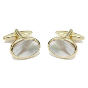Mother of Pearl Oval Gold Plated Cufflinks 90-252 - Image 1