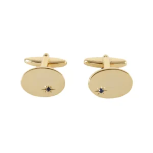 Oval Sapphire Star Set Gold Plated Cufflinks 90-9002 - Image 1