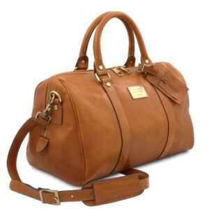 TL Voyager  Travel Leather Duffle bag With Pocket on the Back Side - Small TL141250 - Image 5