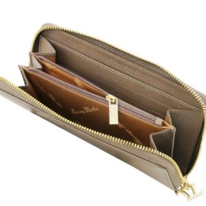 Tuscani Leather 2 compartments Saffiano leather wallet for woman with zip closure TL141462 - Image 2