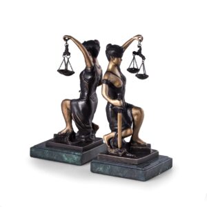Kneeling Lady Justice, Bronze on Marble Bookends, R19J - Image 1